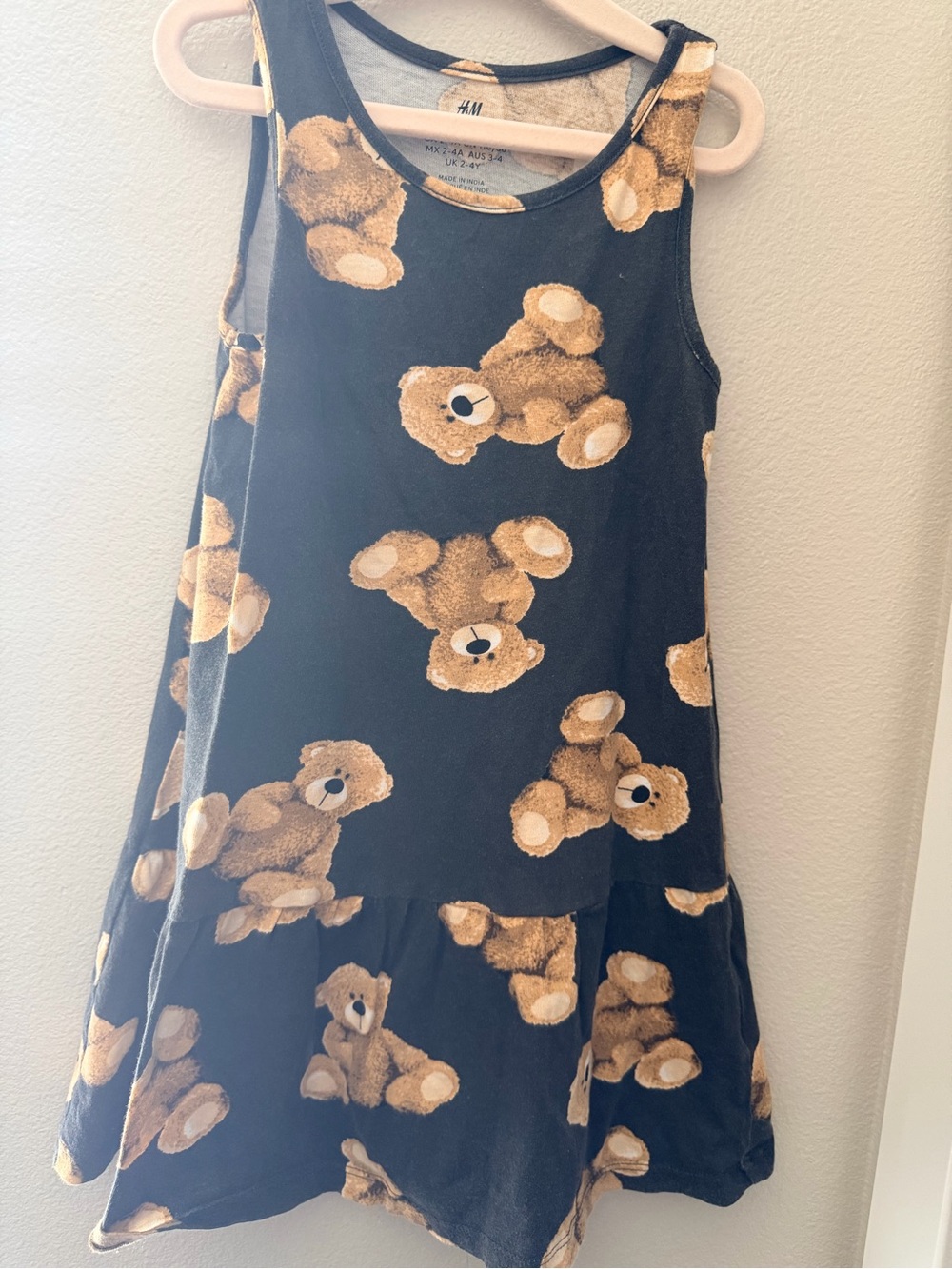 H&M Black Sleeveless Dress with Brown Teddy Bear Print